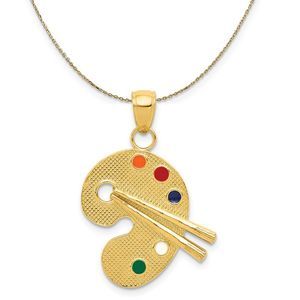 14k Yellow Gold and Enameled Artist Palette Necklace - 22 Inch